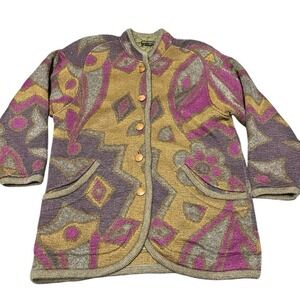Geiger Cardigan Jacket Womens 40 Multicolor Abstract Wool Mohair Quilted Lined